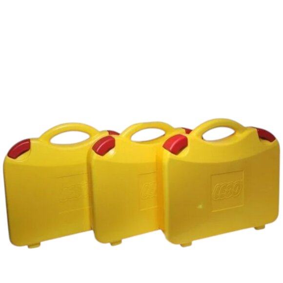 NEW 3X LEGO Yellow Plastic Carrying Carry Case Storage Box Bundle w Handle Divid - Picture 2 of 11